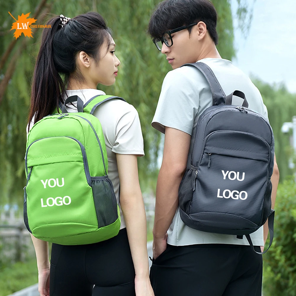 

Wholesale Outdoor Sports Folding Storage Bag with Logo Mountaineering Hiking Lightweight Backpack Customized Image Name