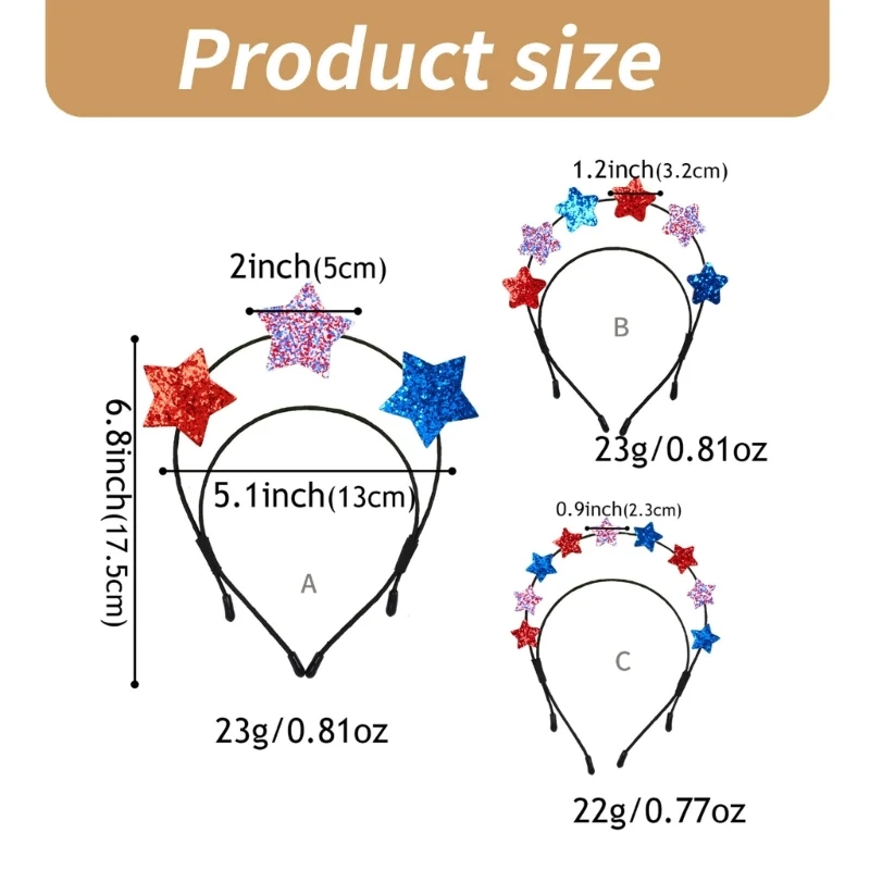 Festiwalowe nakrycia głowy Błyszcząca gwiazda Hairhoop Rekwizyty na imprezę Opaska na Dzień Niepodległości