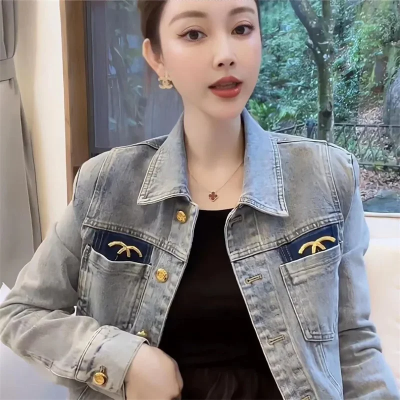 2024 Denim Jacket Women's Spring Autumn New Fashion Cowgirl Coat Embroidered Tops Single-Breasted Outwear Jackets Female