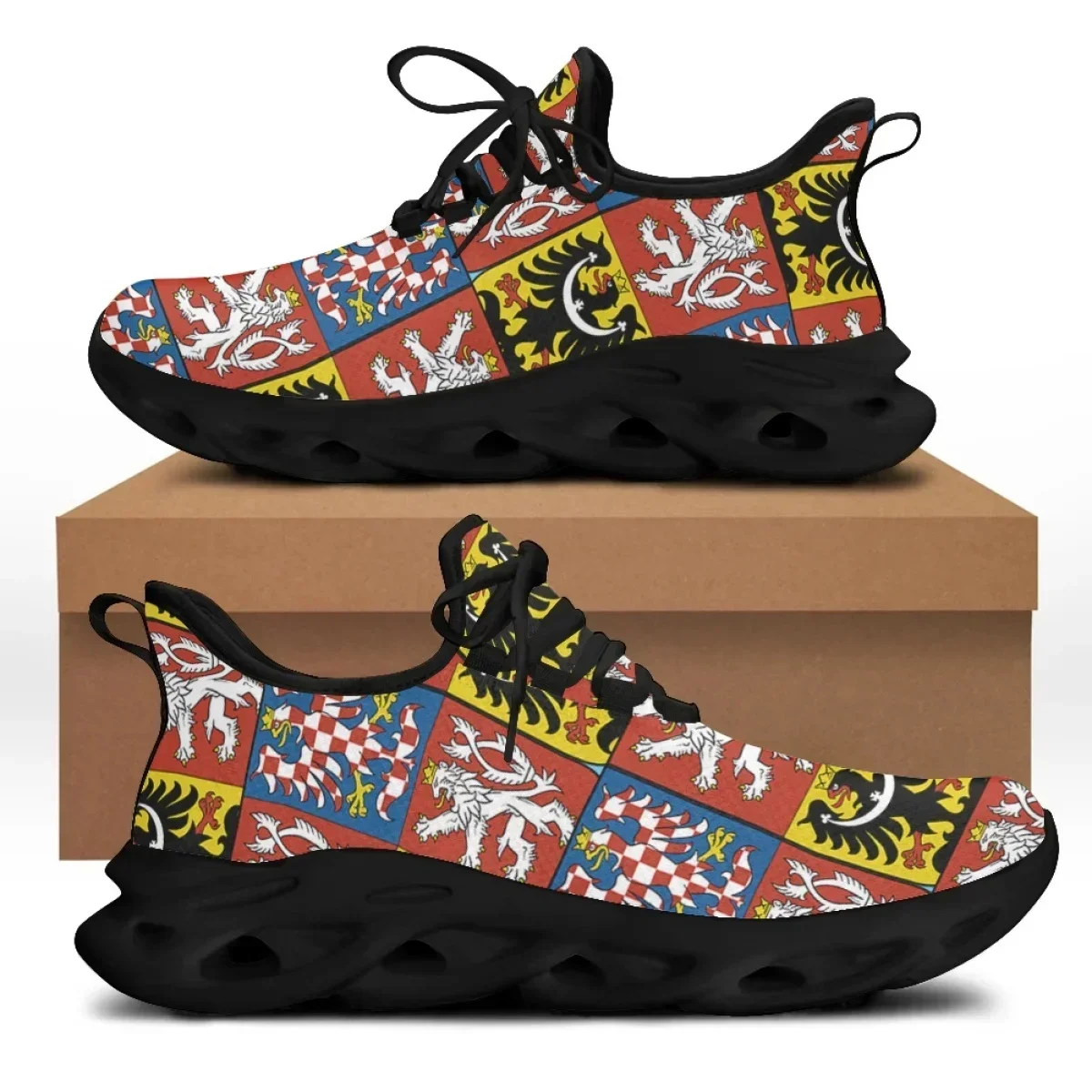 CYWGIFT Фотошторы Герб Чехии Sneakers Lace up Casual Sneaker for Women Fashion Light Walk Flat Shoe Breathable Mesh Footwear