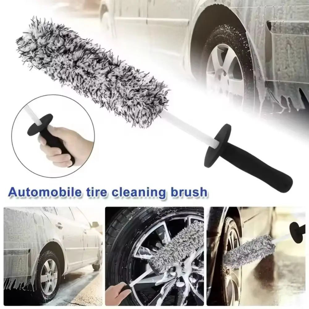 1Pcs Microfiber Car Wheel Brush Easy To Cleaning Rims Spokes Car Accessory Tire Cleaning Brushes Non-Slip Handle Car Wash