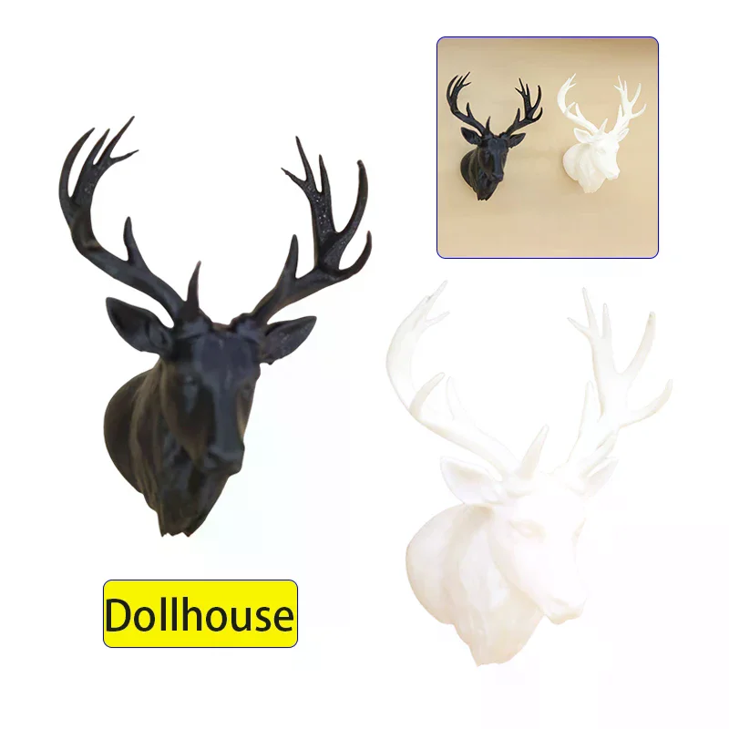 1/12 casa de bonecas cabeça de cervo parede pendurado decoração casa de bonecas em miniatura cena de natal ornamento casa de bonecas acessórios