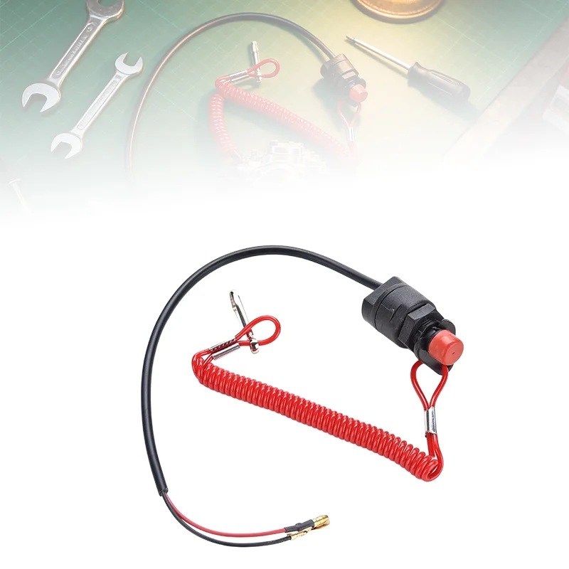 Boat Outboard Switch Engine Motor Lanyard Kill Urgent Stop Button Safety Connector Cord
