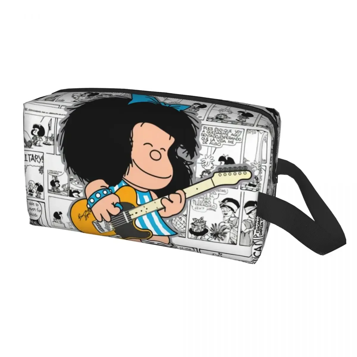 Fashion Kawaii Cartoon Anime Plaid Mafalda Travel Toiletry Bag for Women Quino Makeup Cosmetic Organizer Beauty Storage Dopp Kit