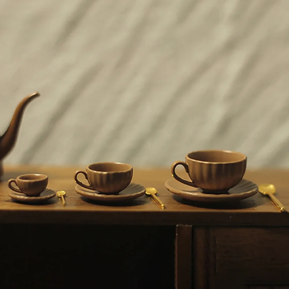 1/12 Accessori per casa delle bambole in miniatura Tazza di caffè Piattino Cucchiaio Set Mini Tet Set Modello Giocattolo per la decorazione della casa delle bambole OB11 bjd