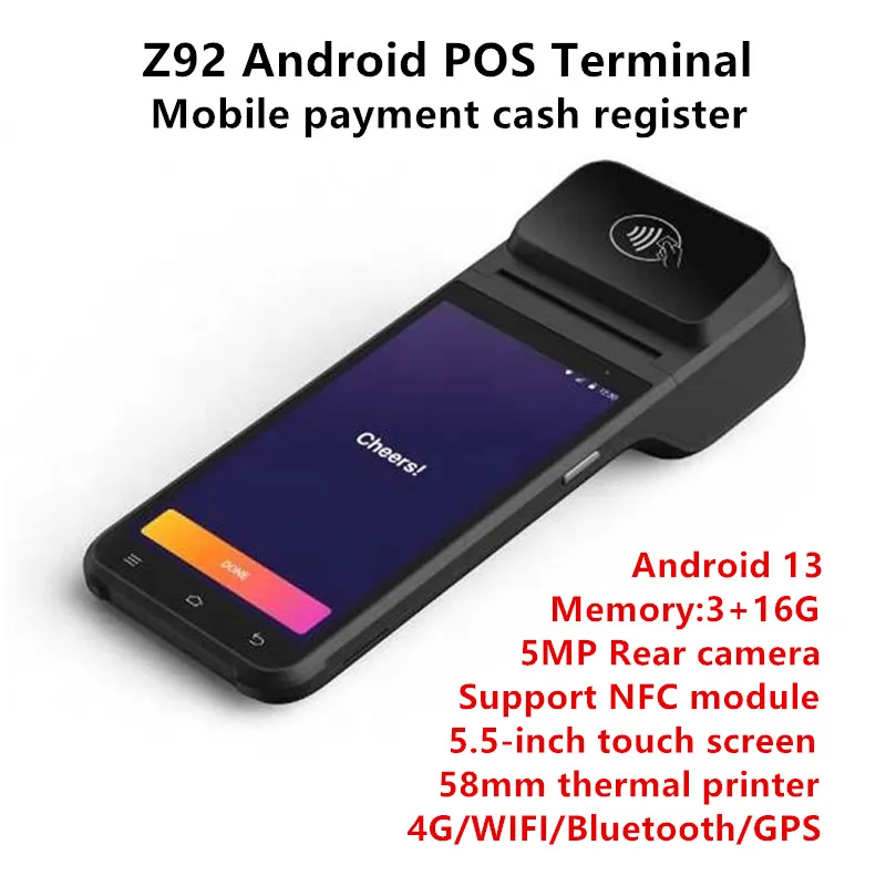 Z92 Android 13/14 POS Terminal Mobile Payment Cash Register with 5.5 
