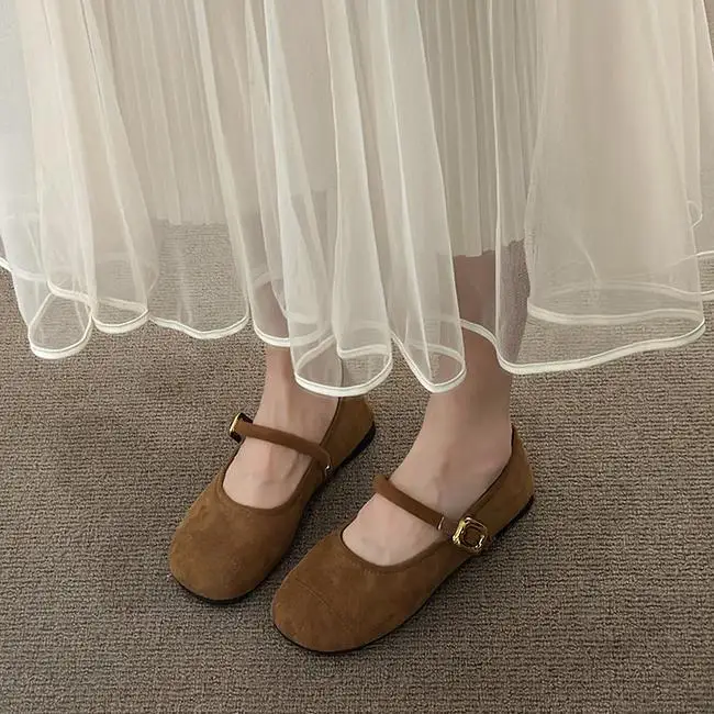 

New Women Ballet Flats Summer Shallow Mouth Loafers Shoe Luxury Ladies Round Toe Buckle Dress Shoes Zapatos De Mujer