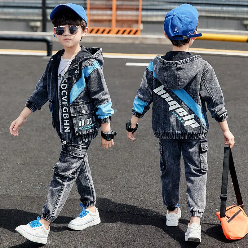 Boys\' Clothes Sets Sweatshirts +Pants 2PCS/Set Cotton 2023 Blue Spring Autumn Sportswear Suit Tracksuit Teenagers Children Cloth