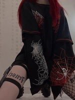 Gothic Y2k Fashion Design Harajuku Spider T Shirt Women Goth Dark Streetwear Design Tees Black Female Long Sleeve Girl Y2K Top