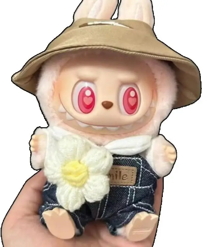 

Doll Cottagecore Outfit 4-Piece Set for Labubu - Floral Scarf, Top, Denim Overalls & Brown Fisherman Hat for Whimsical Styling