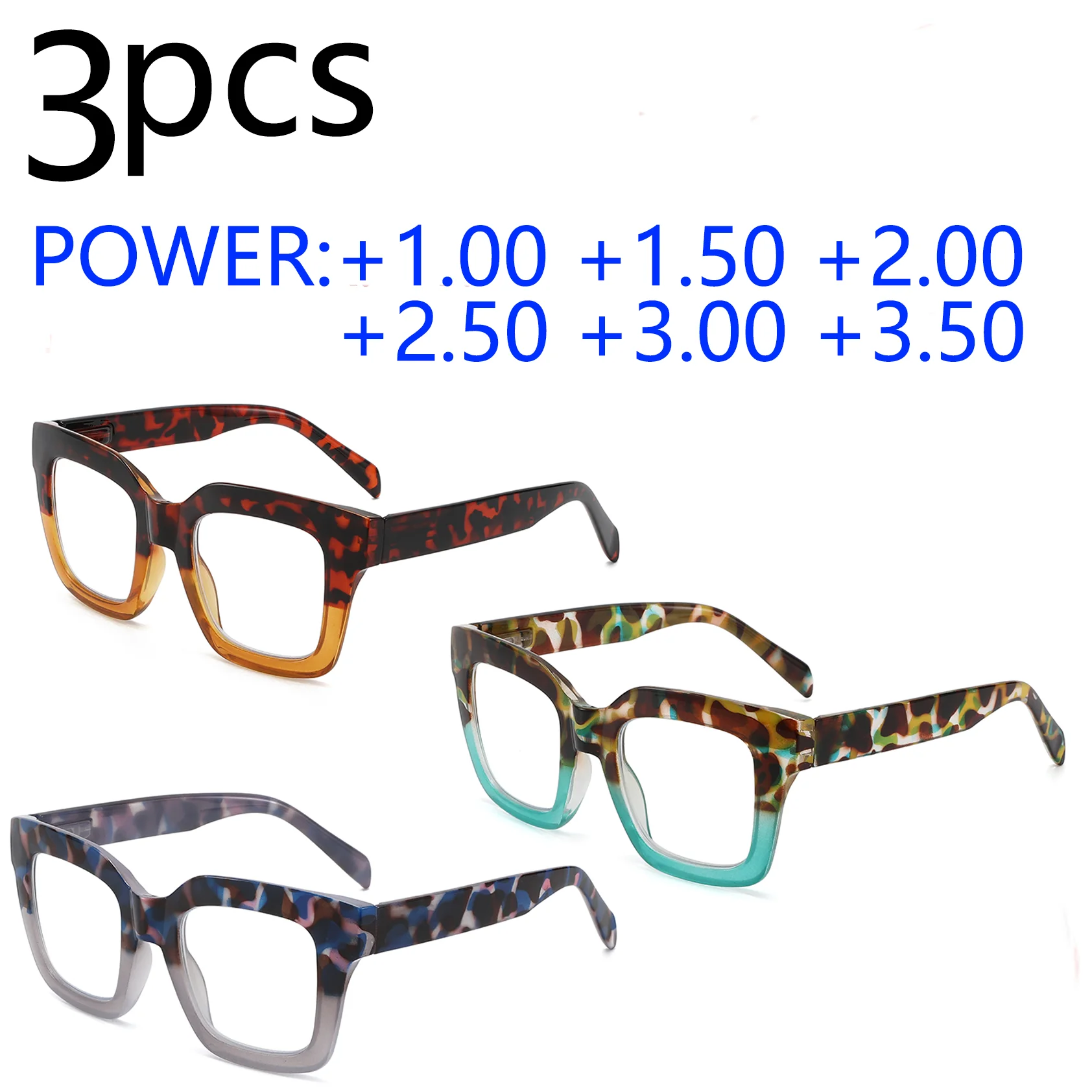 

3PCS Oversized Color-Block Blue-Light Blocking Reading Glasses - Stylish, Spring Hinges for Fit & Adaptability