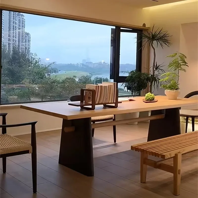 table and chair combination, household long table, modern and simple living room, log tea table, tea table, large board table