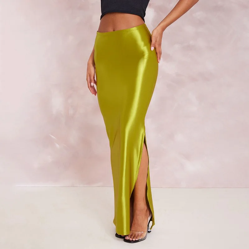 GtpdplpareSatin-Jupe longue élégante pour femme, taille haute, fendue sur le côté, maxi, fête, sexy, vêtements Y2K, été 2024