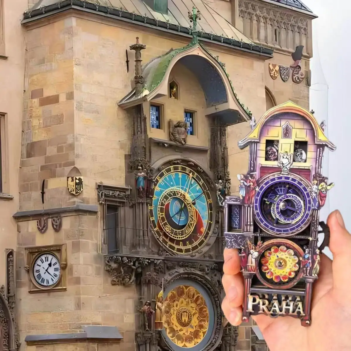 Magnetic Prague Square Astronomical clock gear Fridge Magnets Locker Cabinet Magnets Wooden carving souvenirs Home Decoration