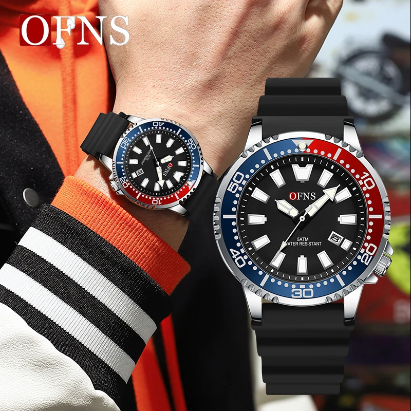 OFNS New Fashion Luxury Men's Quartz Watch For Men 50M Waterproof Calendar Luminous Watches Men's Quartz Wristwatch Gift Give