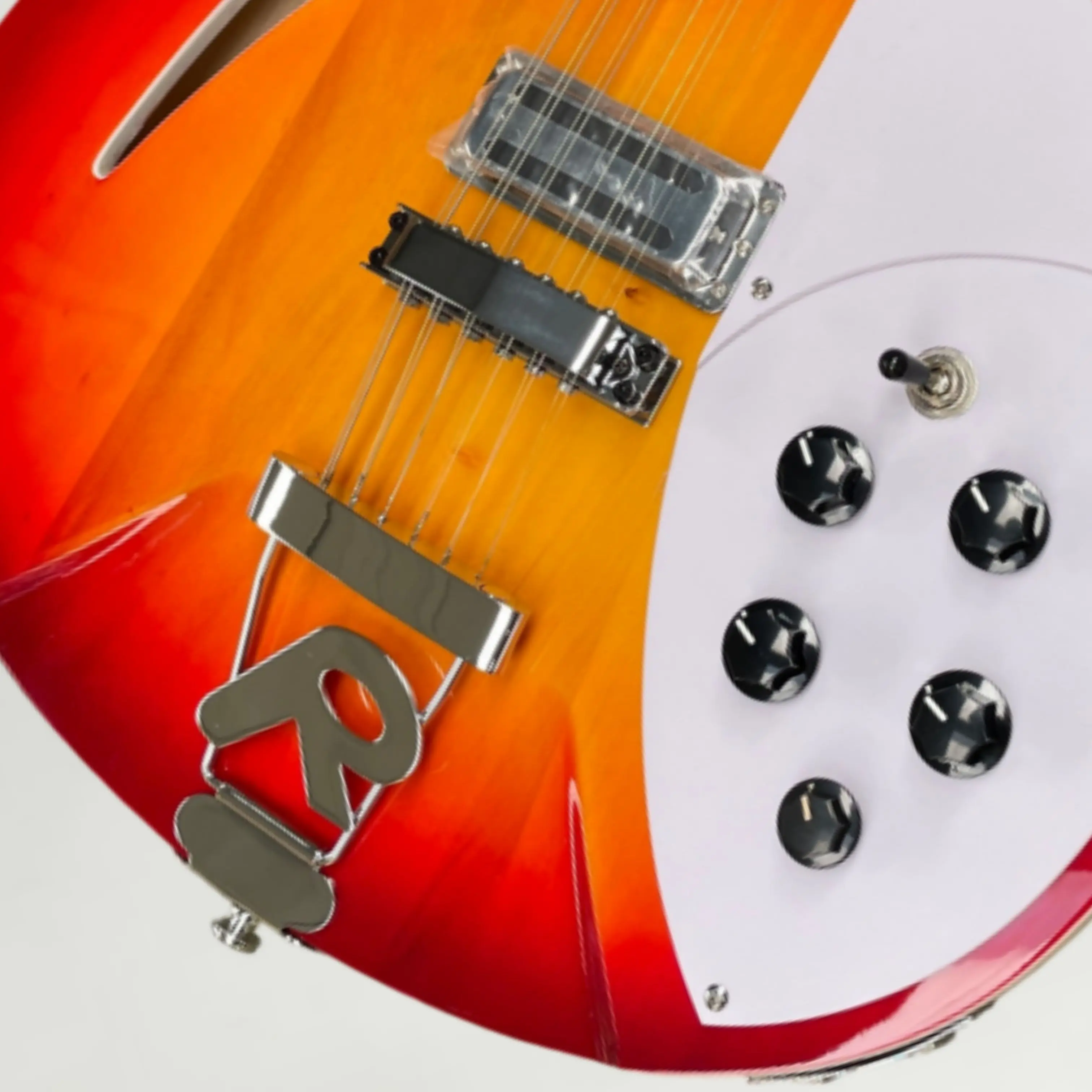 12 String Vintage Classic Semi Hollow Electric Guitar, Red Orange Sunburst Guitars, Silver Hardware, For Pop Music Guitarra