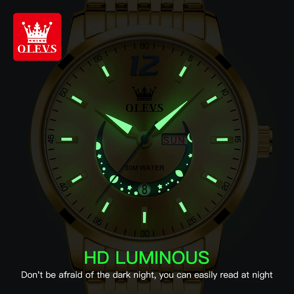 OLEVS Trend Fashion Men\'s Watches Luminous Week Calendar Quartz Watch for Man Waterproof Original Authentication Brand Watch