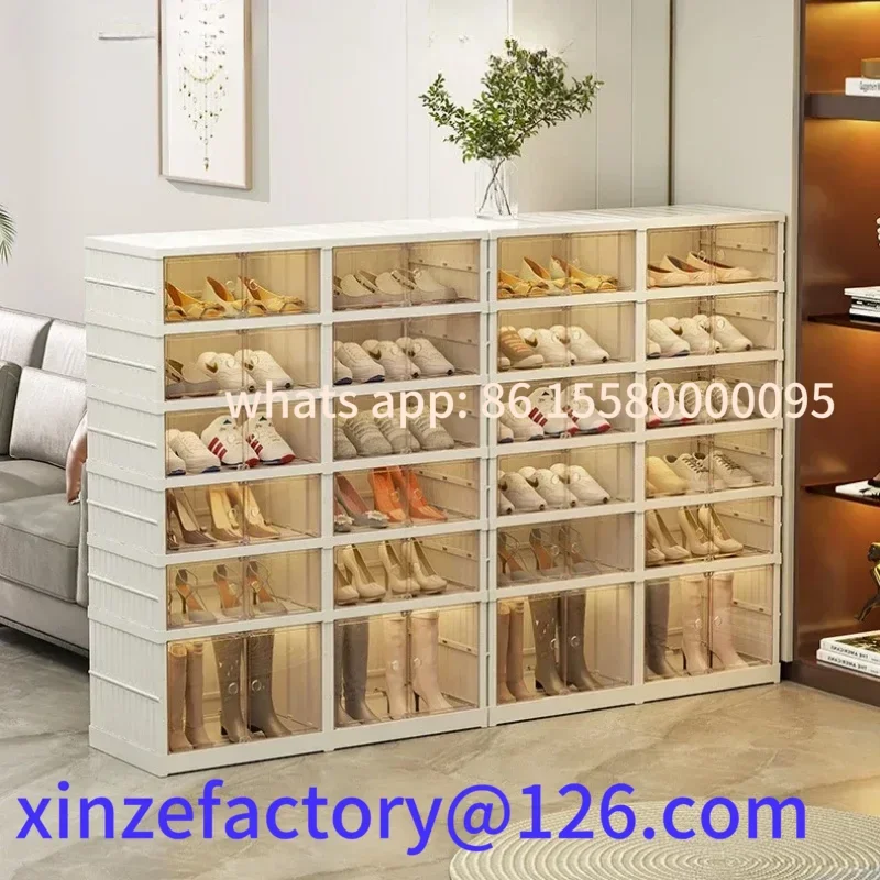 กล่องรองเท้าพับได้หลายชั้นที่ปรับแต่งได้กันฝุ่นที่เก็บรองเท้าผ้าใบพลาสติกหนา