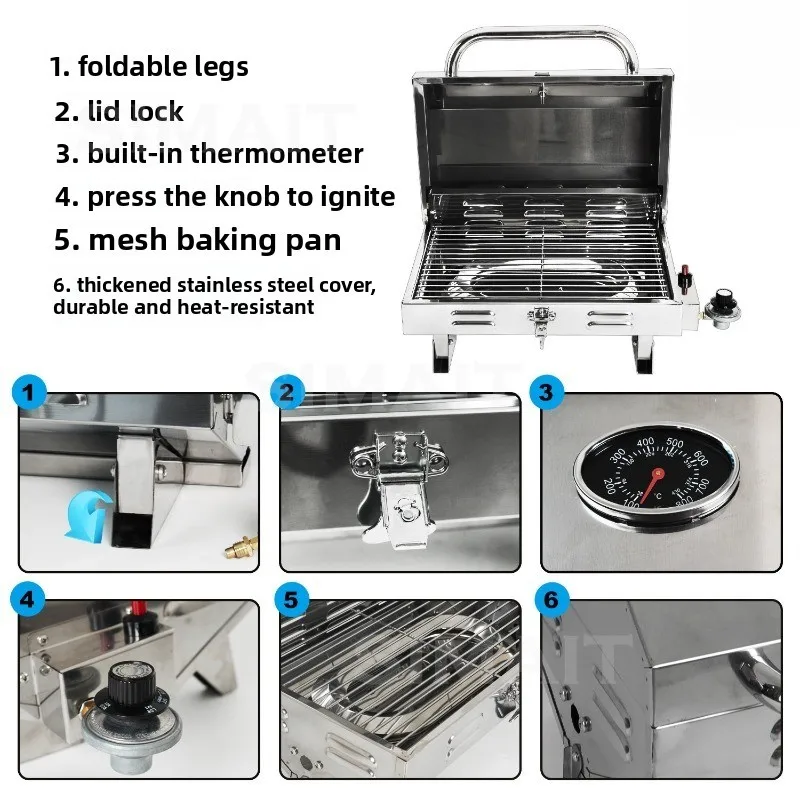 Yacht Grill, Stainless Steel Outdoor Grill, Portable Gas Cassette Grill, Marine Grill with Rod Holder