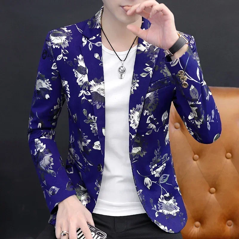 2024 Men's Autumn Personalized Casual Floral Suit Teen Trend Printed Fashion Tailored    blazer men