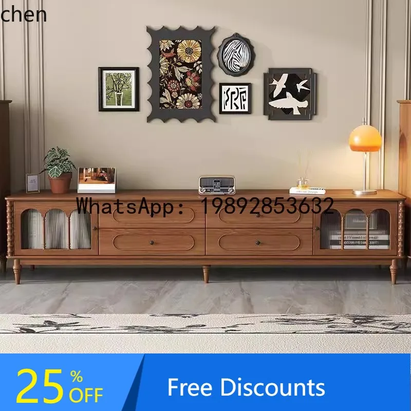 

X1 all-solid wood TV cabinet coffee table combination retro TV living room medieval small apartment locker
