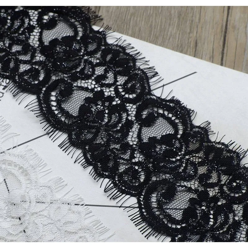 30M, Exquisite Non Elastic Silver Wire Embroidery Eyelashes Lace Fabric DIY Weeding Clothing Materials,8cm Wide,