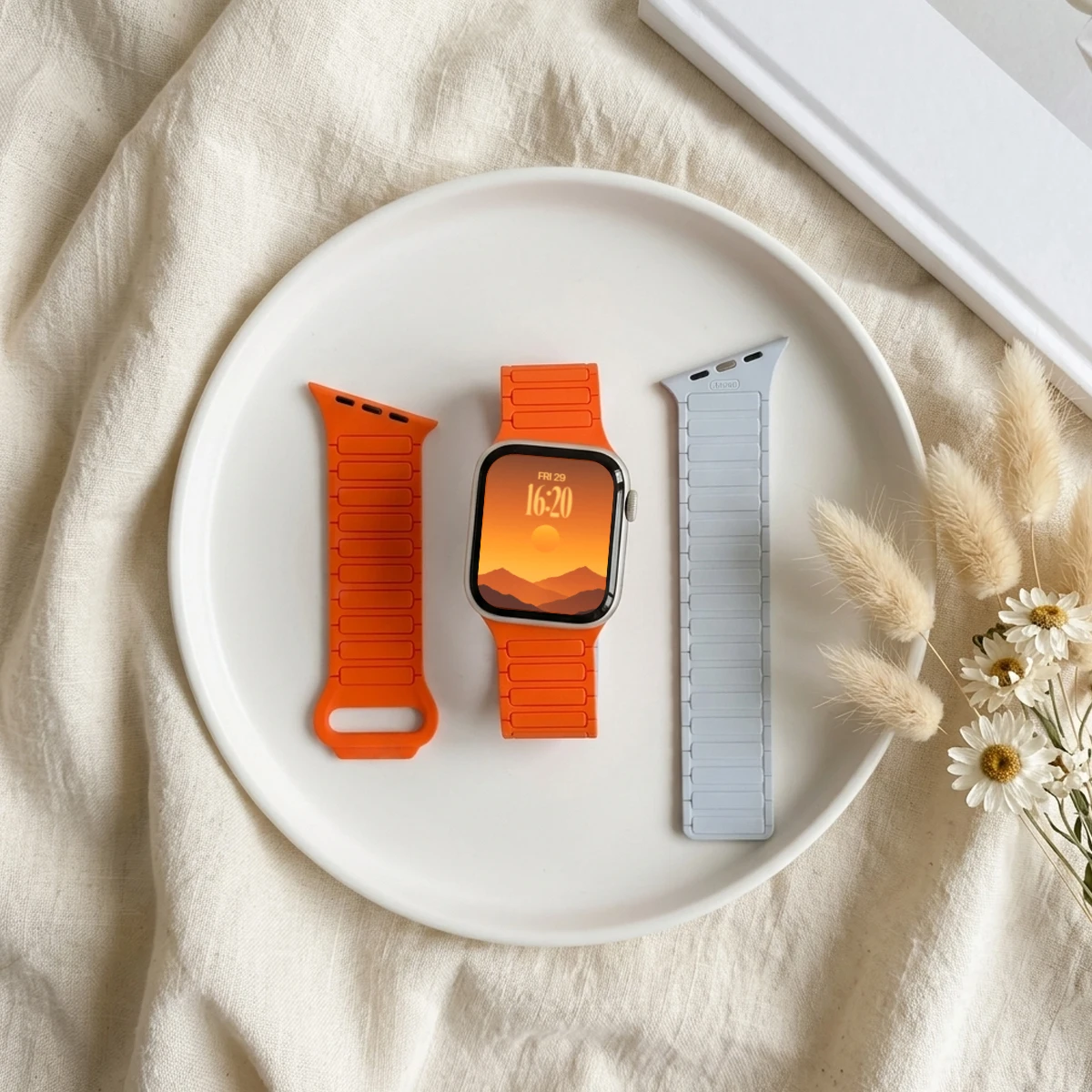 Inclined Magnetic for Apple Watch Band 44mm 40 49mm 45 41 38mm Silicone Bracelet for iWatch Series 12 11 10 8 7 6 4 Ultra Strap