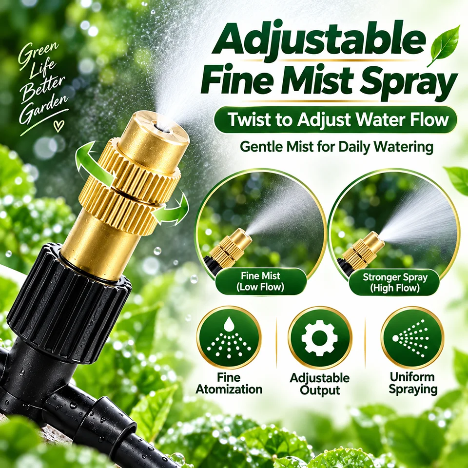10/20/40/50PCS Adjustable Brass Misting Nozzles 4/7mm Tee Connectors Micro Spray Irrigation for Garden Greenhouse