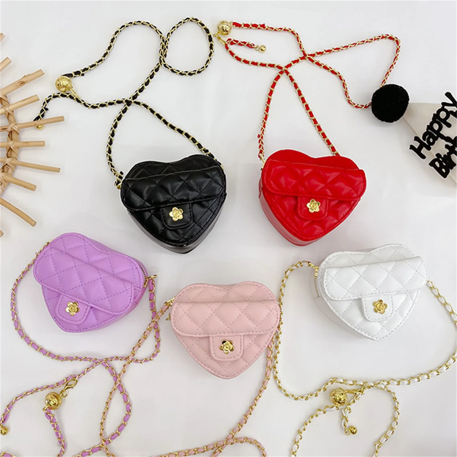 

Mini Heart Shaped Crossbody Handbag PU Leather Coin Change Purse for Toddlers Little Girls