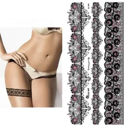 Autocollant de tatouage temporaire étanche pour femme, bracelet de mariage noir sexy, bijoux en dentelle, offre spéciale, QC8503