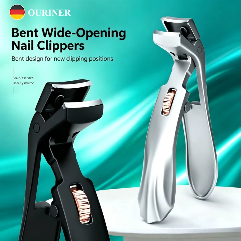 Curved Head Large Opening Nail Clippers, Anti‑Splash Debris Container Design, Heavy‑Duty Stainless Steel Sharp Nail Cutter