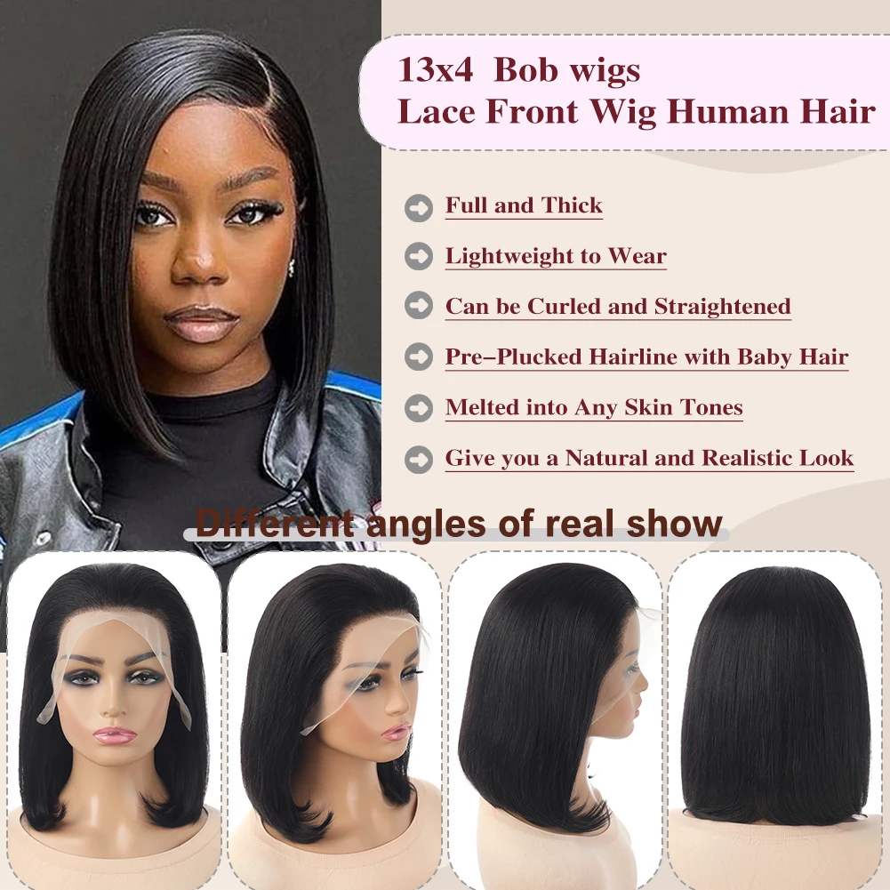 13x4 Lace Front Straight Human Hair  Bob Wig 150% Density Lace Front Human Hair Pre Plucked Glueless Bob Wigs for Women