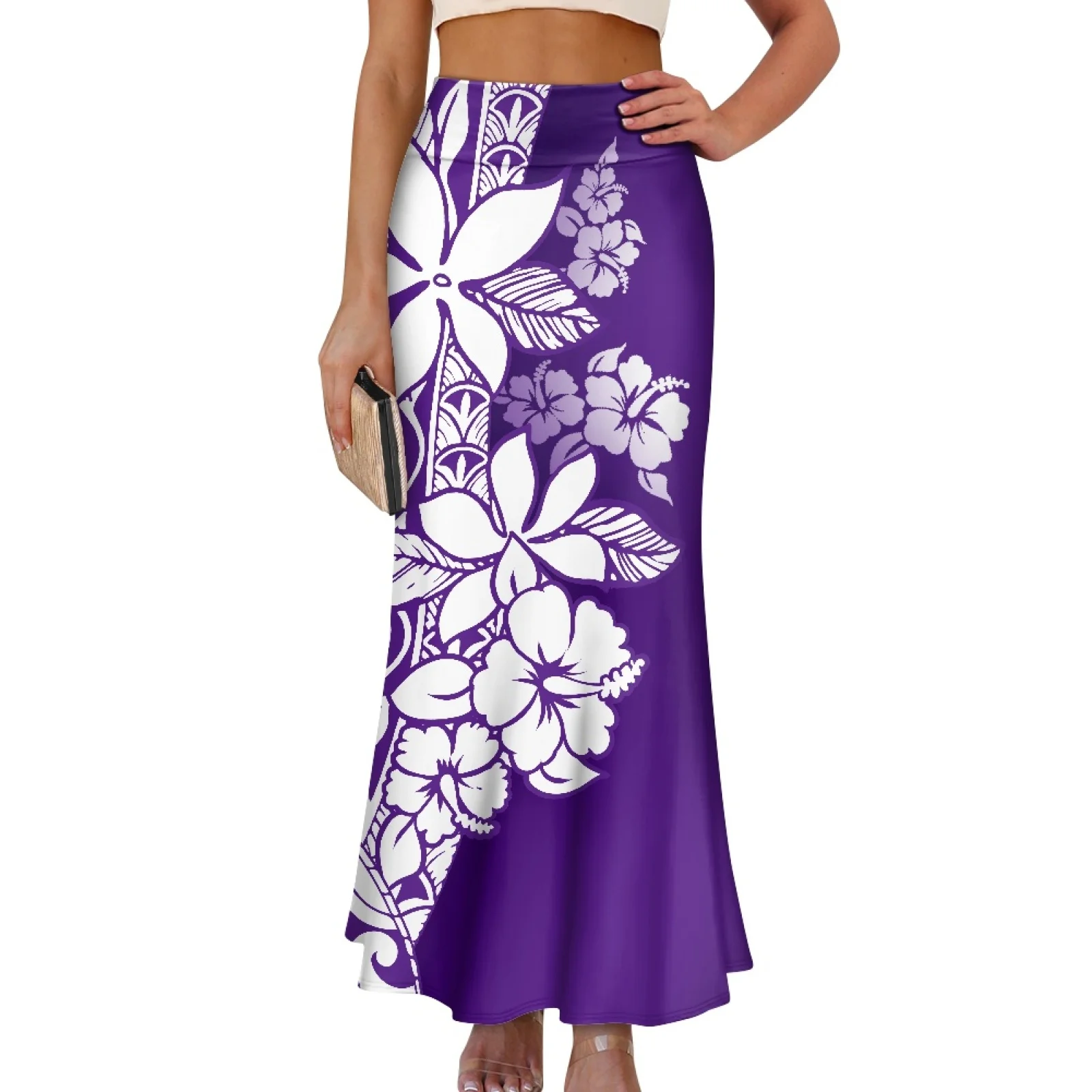 

Polynesian Tribal Tongan Totem Tattoo Tonga Printing Silk Satin Skirts High Waist A-line Skirt Fashion Elegant Long Pencil Ski