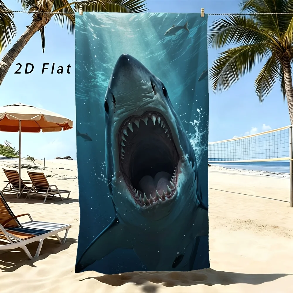 Large Microfiber Beach Towel 2D Flat Printed Cool Shark Pattern Sand Free Soft Absorbent Bath Towel For Beach Pool Travel 1PC