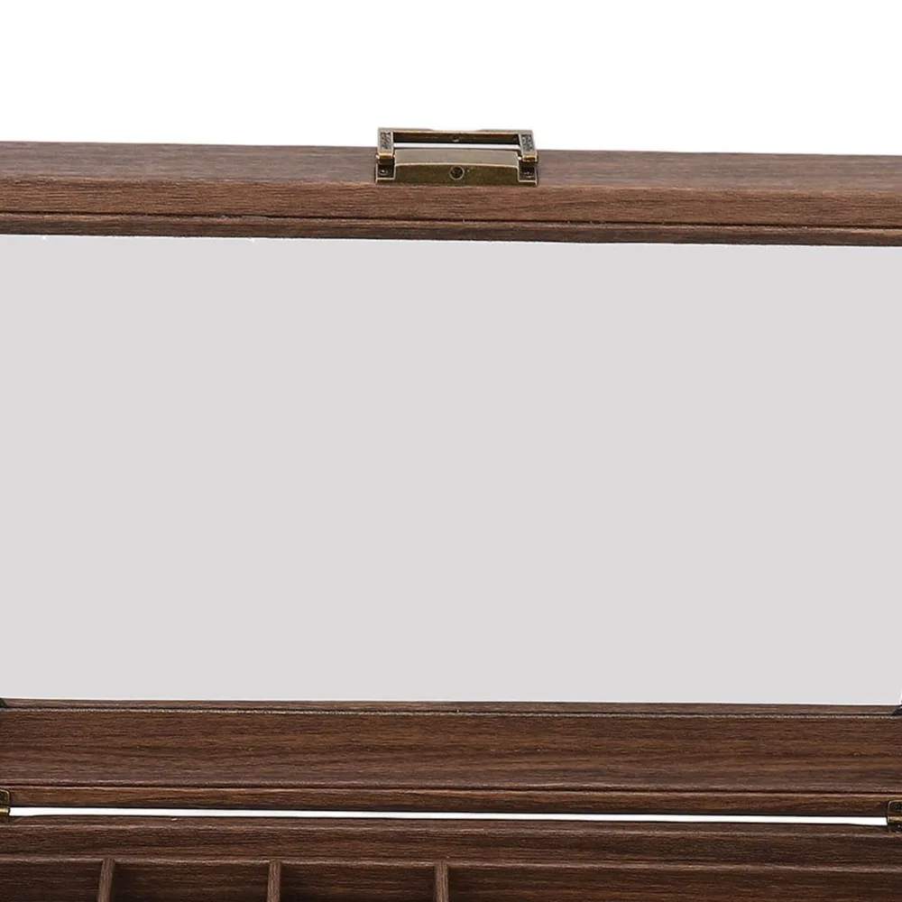 Wood Grain Watch Storage Box Transparent Glass Lid Multi Slot Wristwatch Display Case Soft Inner Lining Metal Latch