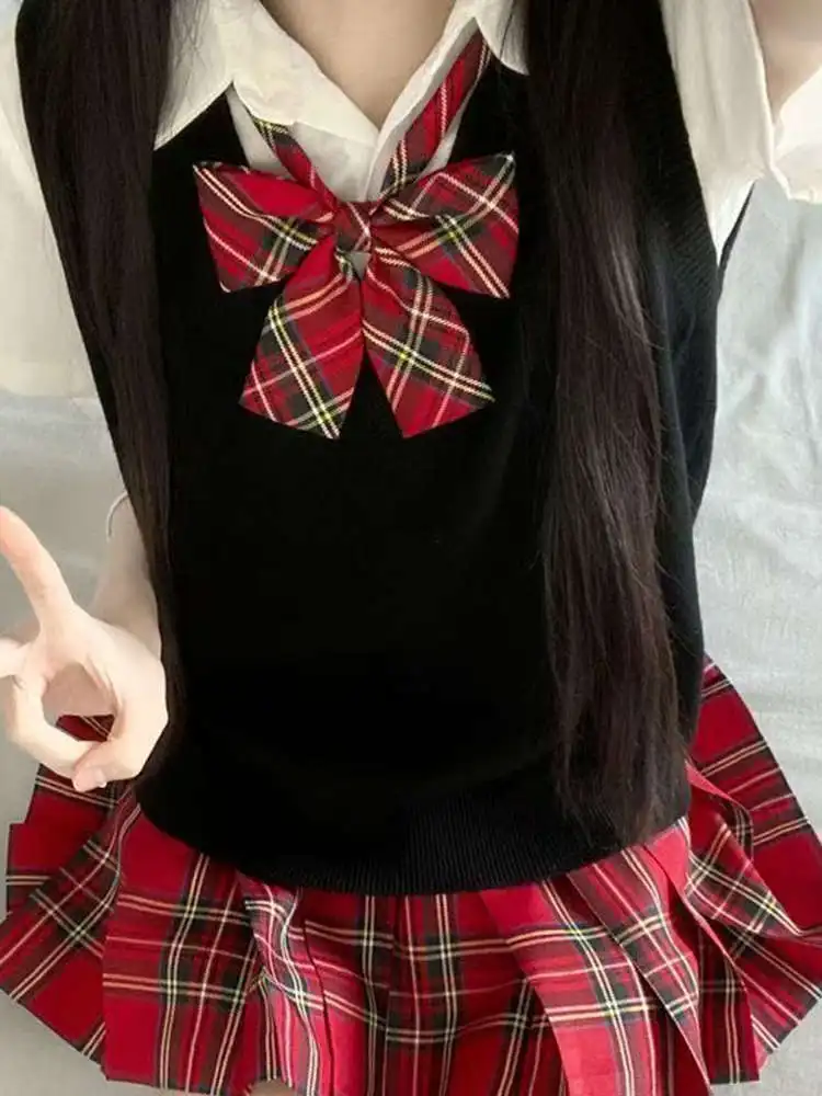 

Базовый вязаный топ-жилет в стиле JK для девушек, весна-осень, с V-образным вырезом, в японском стиле, для многослойных образов