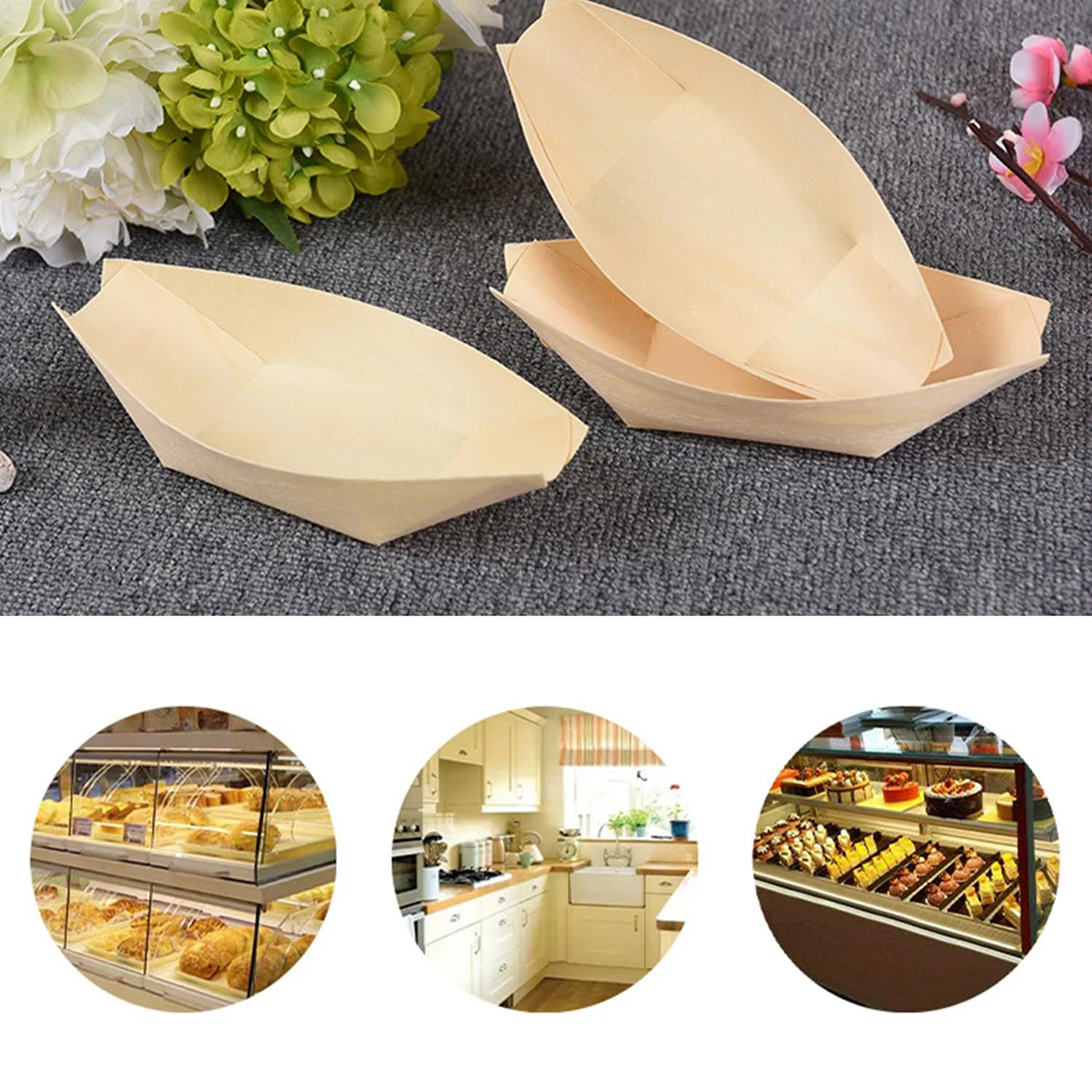 Disposable Boat Plates Sustainable And Compostable Organic Disposable Plates Boat Shape Bowl For Appetizers Dessert Cake