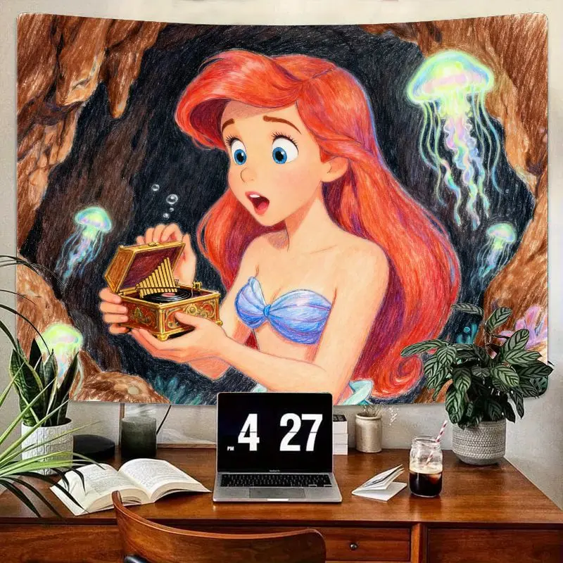 

1PC Disney Ariel The Little Mermaid Polyester Tapestry, Fantasy Under Sea Wall Art for Girls Bedroom Kids Room Decor Gift