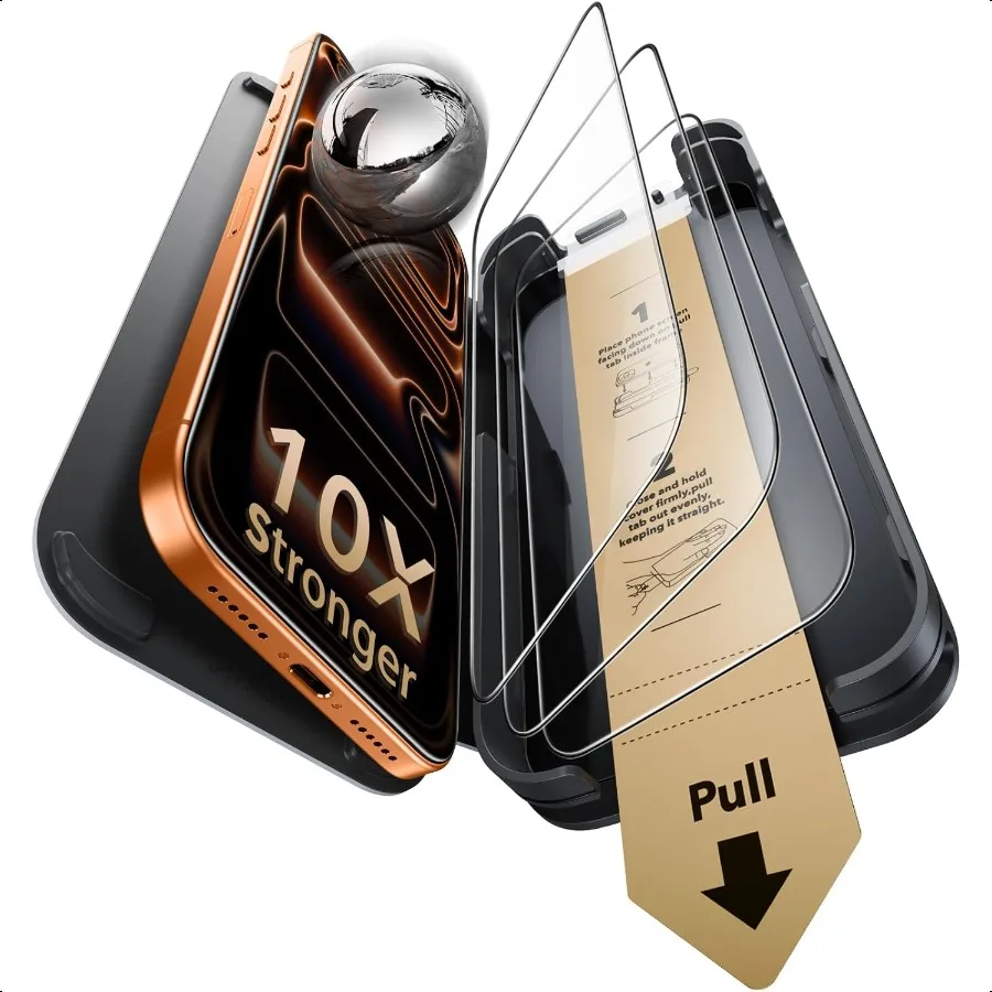 

Accory Glass от Corning, 3 упаковки, стекло 9H+ для iPhone 17 Pro Max, защитная пленка для экрана в стиле милитари, небьющаяся, прочная, с UltraF