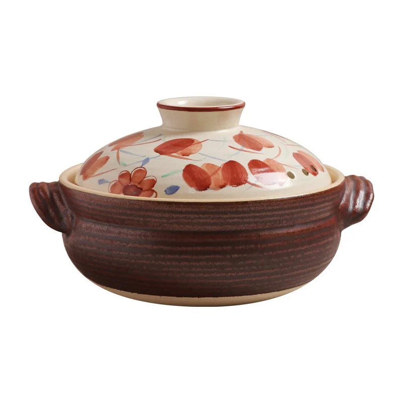 

Natural coarse pottery soil hand-painted ancient rust red retro stew meat stew porridge