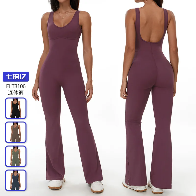 

Yungan Quick-drying hip-lifting slightly flared one-piece yoga suit, Outdoor running sports one-piece Fitness one-piece pants