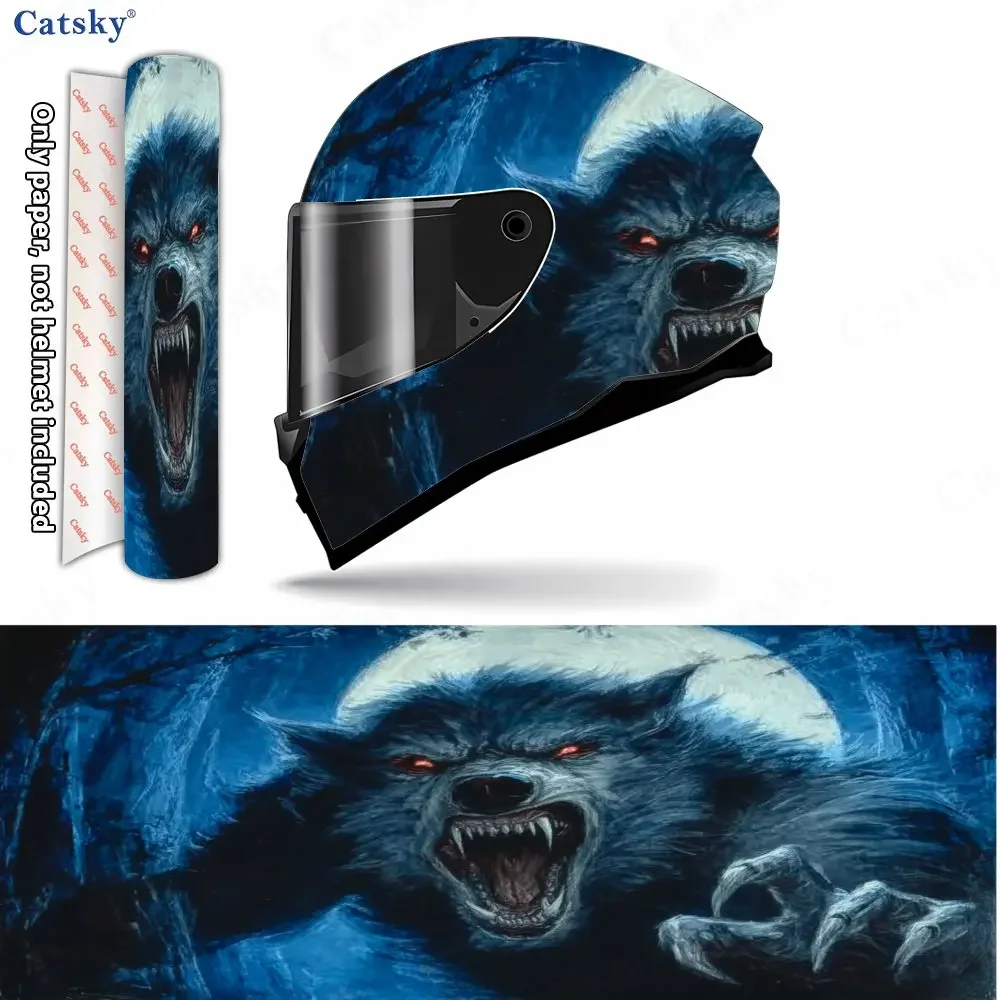Adesivo de Capacete de Motocicleta Lobo Feroz Noturno, Decoração de Capacete Autoadesiva à Prova d'Água, Acessório Universal para Capacete de Motocicl