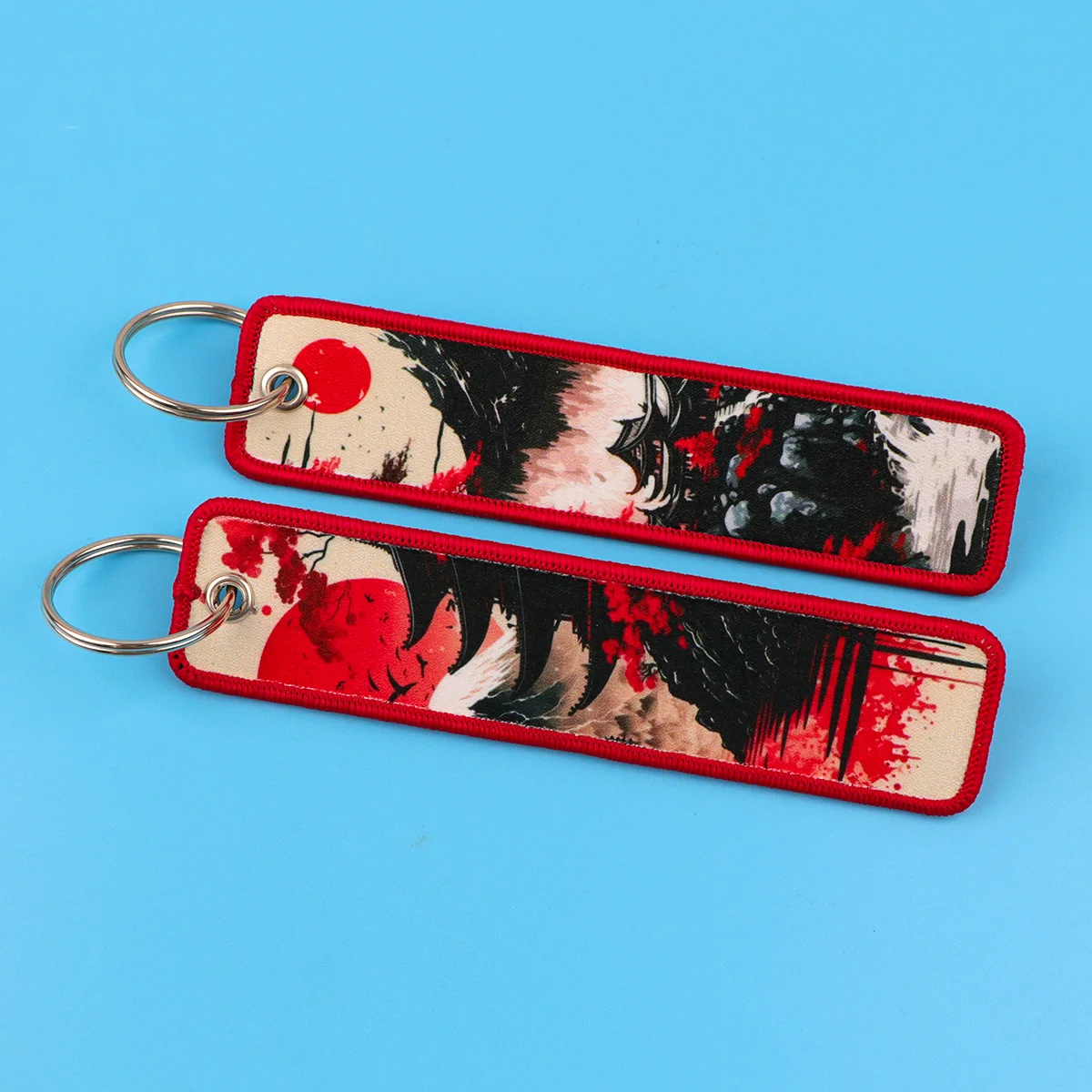 1PCS Red Sun Ukiyo-e Embroidered Keychain Japanese Style Keyring For Motorcycles Cars Key Tag Backpack Fashion Accessories Gifts