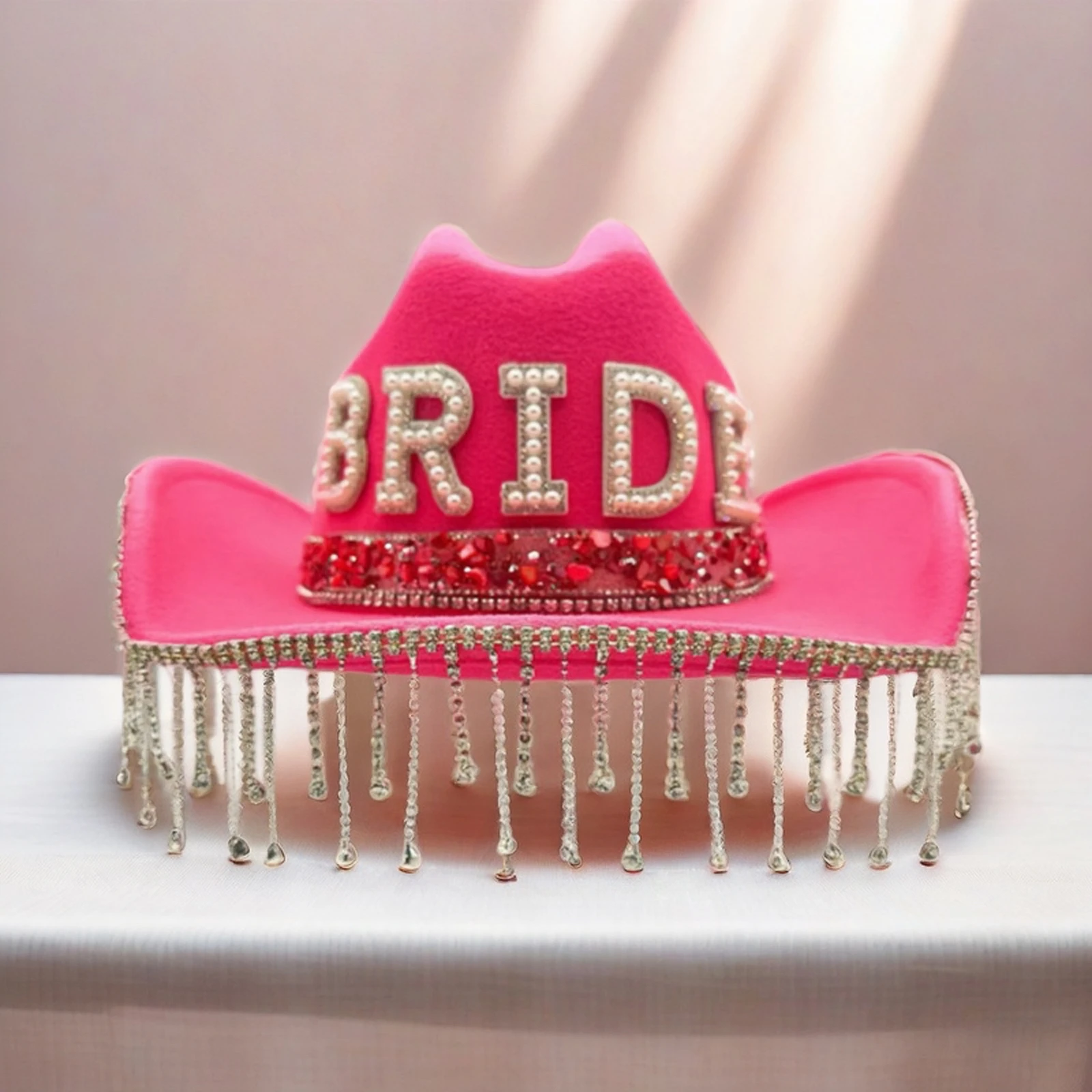 HongLuan Czerwony Kapelusz Ślubny dla Panny Młodej, Kapelusze Kowbojskie z Cyrkoniami dla Kobiet, Akcesoria do Cosplay Kowbojki i Kapelusz Kowbojski