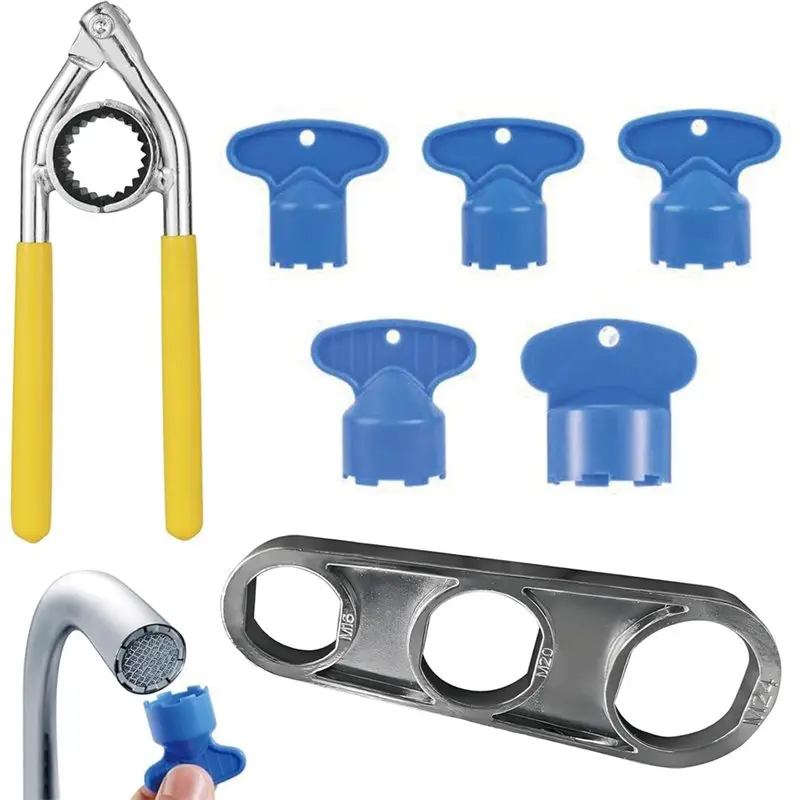 

ABGH-Faucet Aerator Key Set(7 Pcs), Includes 6-In-1 Faucet Wrench& Non-Slip Design For Bathroom Kitchen Tap Replacement