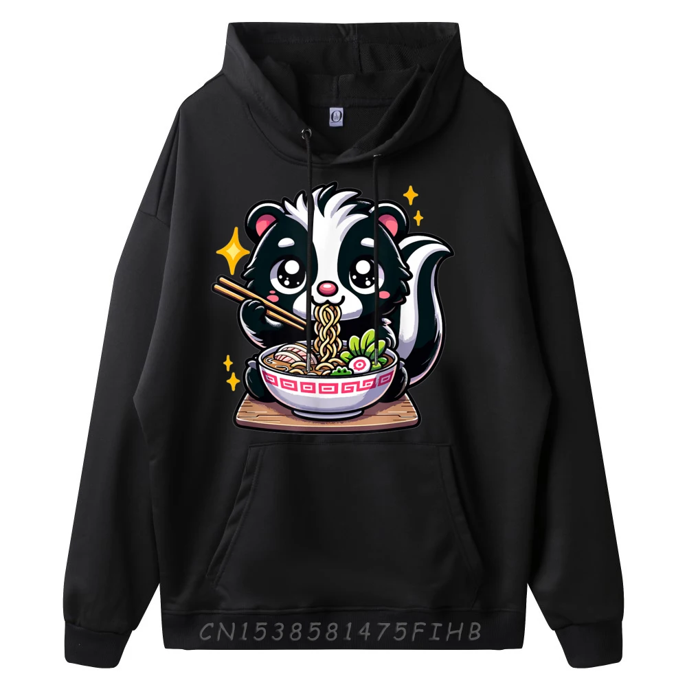 Cute Japanese Kawaii Chibi Skunk Eating Ramen Camisetas ECO-FRIENDLY Vintage Sweatshirts Mens Tshirts