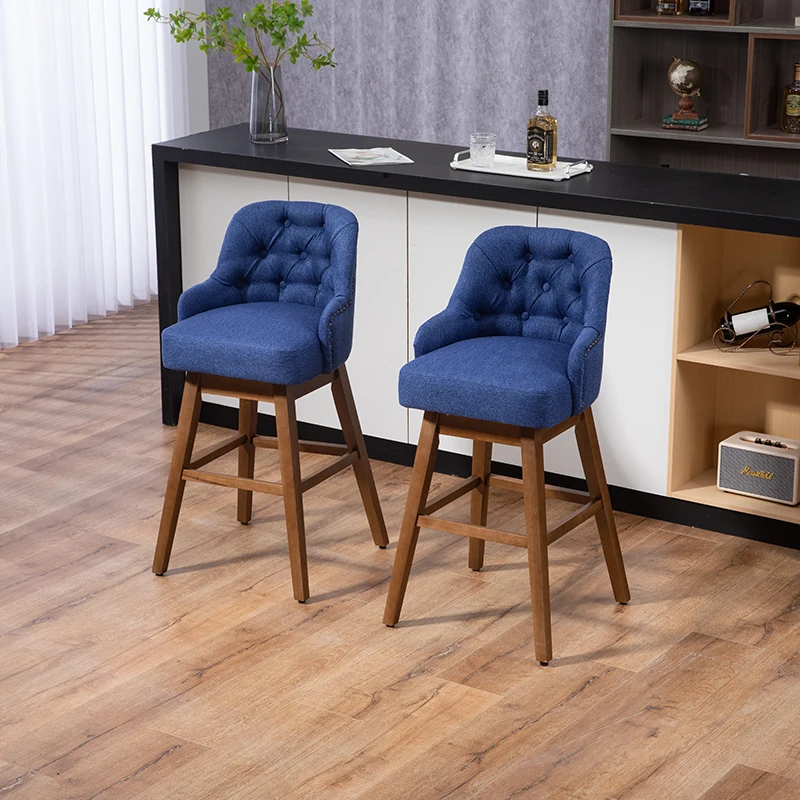 COOLMORE Bar Stools Set of 2 Counter Height Chairs Kitchen Dining Room Chairs 360 Degree Solid Wood Legs Swivel Bar Stools