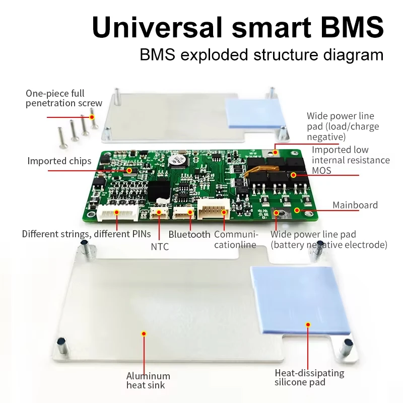 For Ebike Motorcycle3S-25S Smart BMS Lithium LiFePo4 Battery Protection Board Battery Management System with Bluetooth RS485