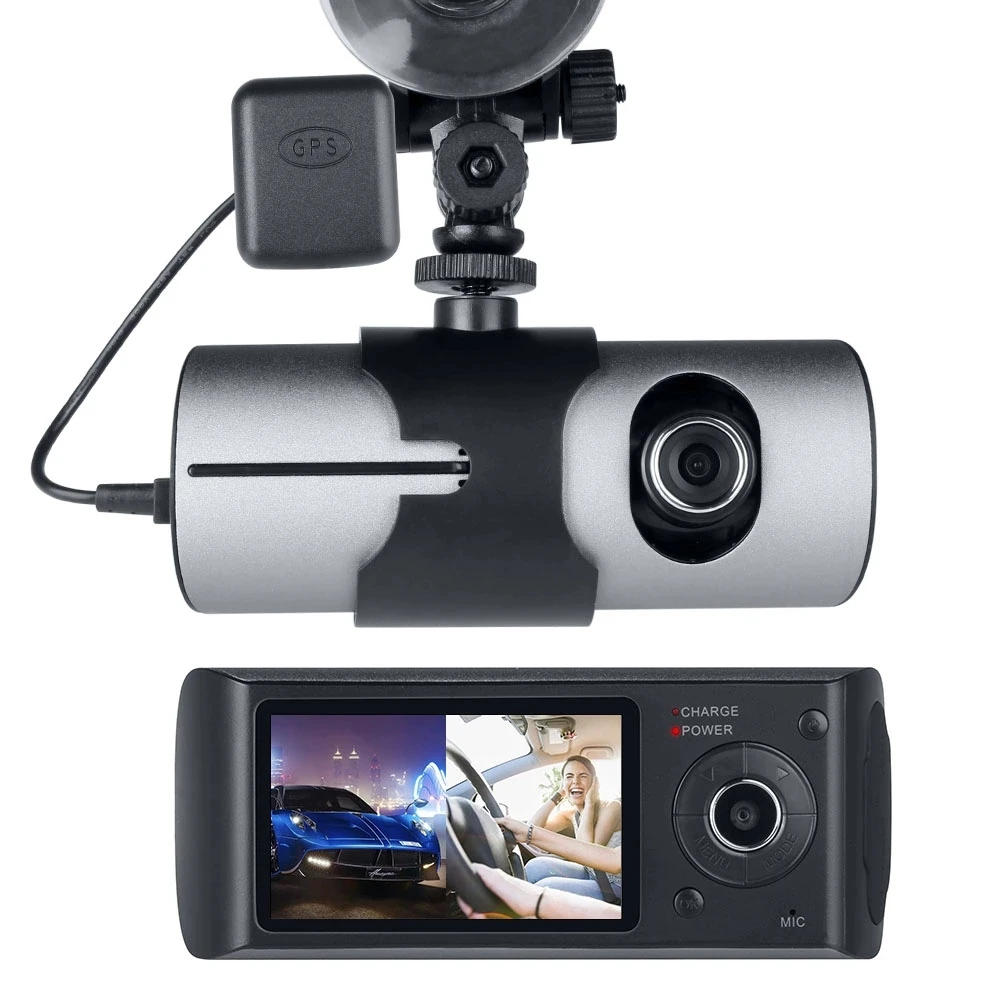 Dual Lens X3000 DVR Car Camera with GPS / Car Black Box Driving Recorder