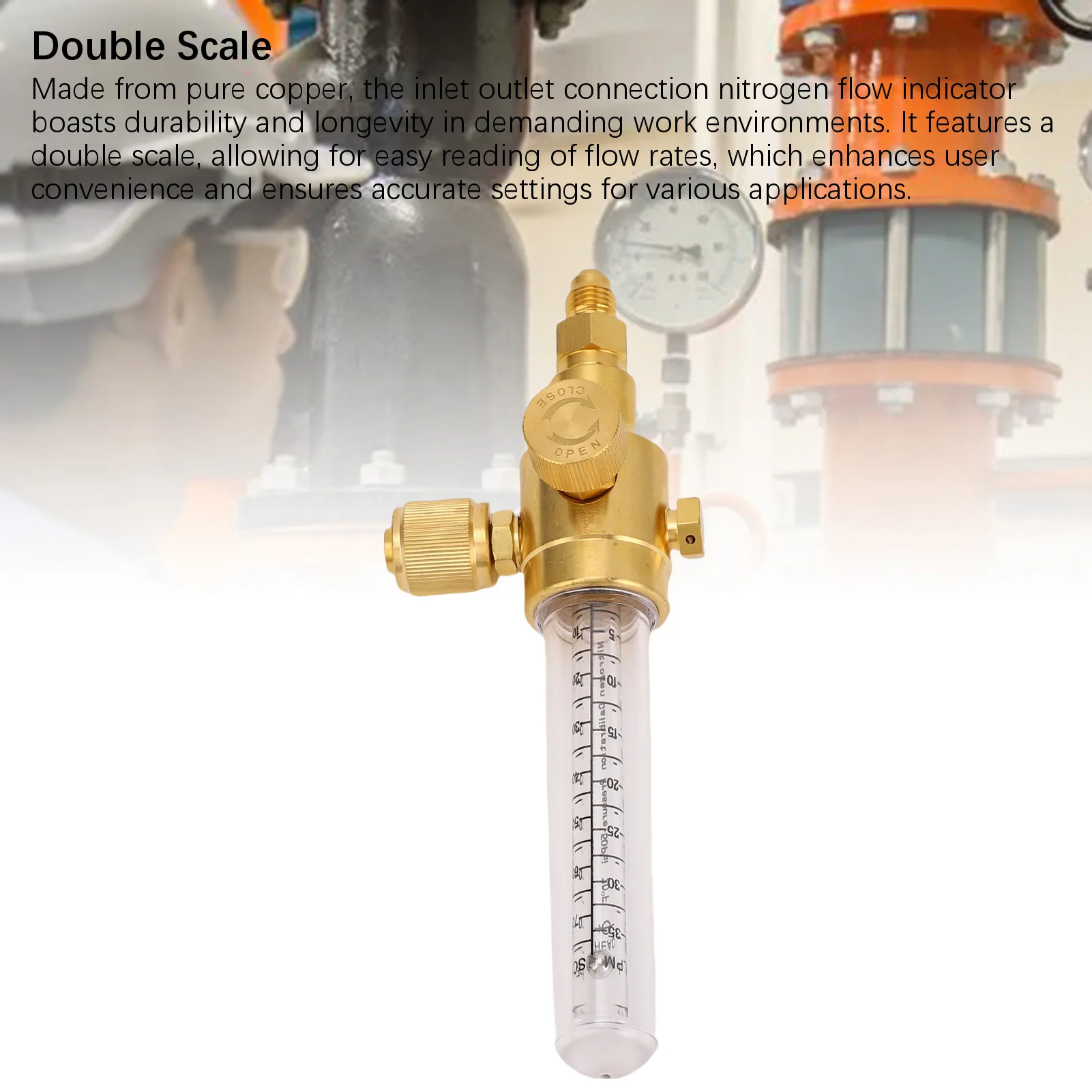 

Gas Meter Nitrogen Indicator Pure Copper Double Scale 1/4in Thread Inlet Outlet Connection Nitrogen Indicator